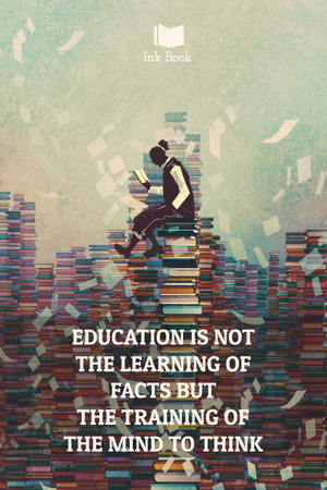 Education quote with man in library Pinterest Design Template