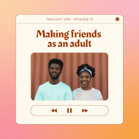 Plantilla de diseño de Podcast Topic Announcement with Smiling People Animated Post 
