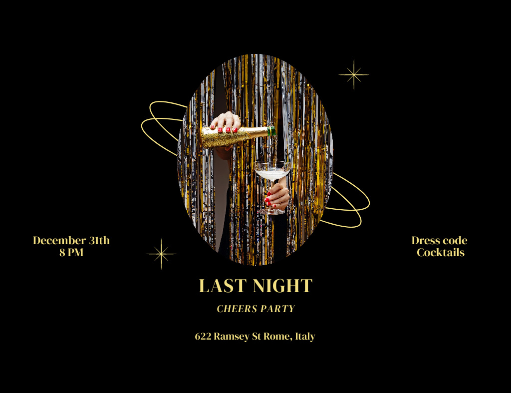 Plantilla de diseño de New Year Party Announcement With Cocktail Invitation 13.9x10.7cm Horizontal 