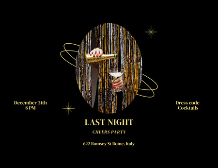 Plantilla de diseño de New Year Party Announcement With Cocktail Invitation 13.9x10.7cm Horizontal 