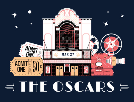 Ontwerpsjabloon van Postcard 4.2x5.5in van Jaarlijkse aankondiging van de Film Academy Awards met gebouwillustratie