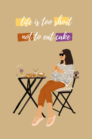 Woman Sitting at French Cafe Pinterest Design Template