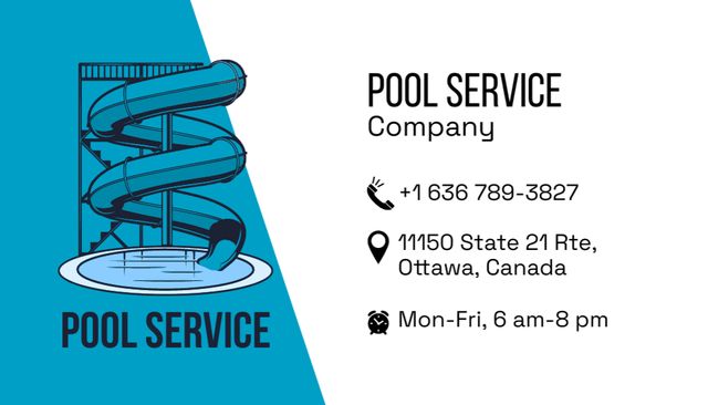 Services of Public Pools Maintenance Company on Blue Business Card US Tasarım Şablonu