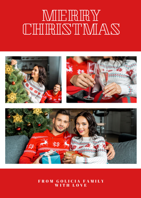 Platilla de diseño Heartwarming Christmas Greetings with Collage of Family Precious Moments Postcard 5x7in Vertical