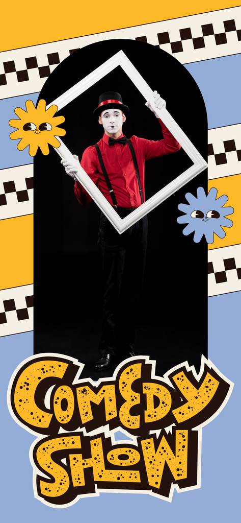 Comedy Show Event with Character holding Frame on Stage Snapchat Geofilterデザインテンプレート