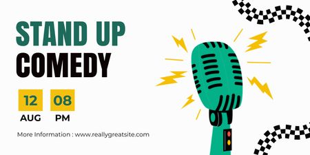 Standup Show Announcement with Green Microphone Twitter Design Template