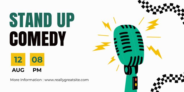 Template di design Standup Show Announcement with Green Microphone Twitter