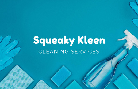 Cleaning Services Offer with Cleaning Tools Business Card 85x55mm tervezősablon