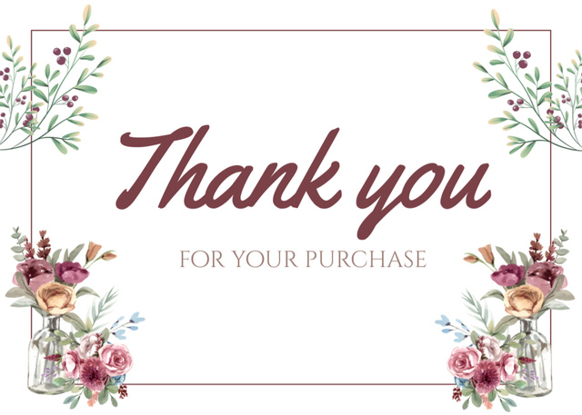 Thank You Message with Bouquets of Flowers in Vases Postcard 5x7in Design Template