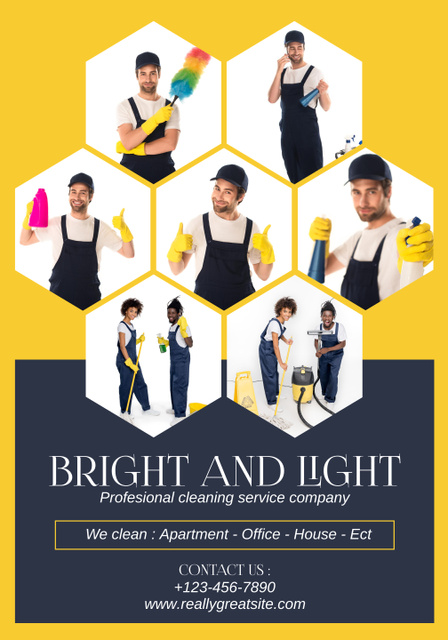 Trustworthy Cleaning Services Ad with Professional Team Poster 28x40inデザインテンプレート