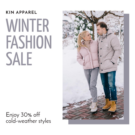 Winter Sale Announcement with Cute Couple Instagram Modelo de Design