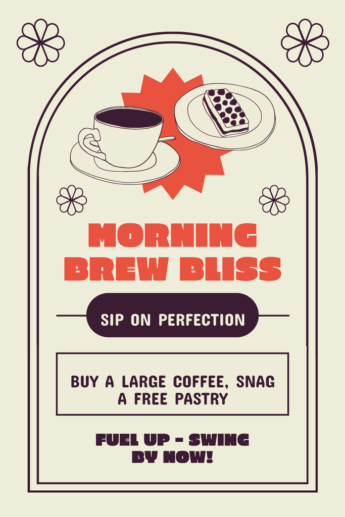 Designvorlage Lovely Promo For Large Coffee And Free Pastry für Pinterest