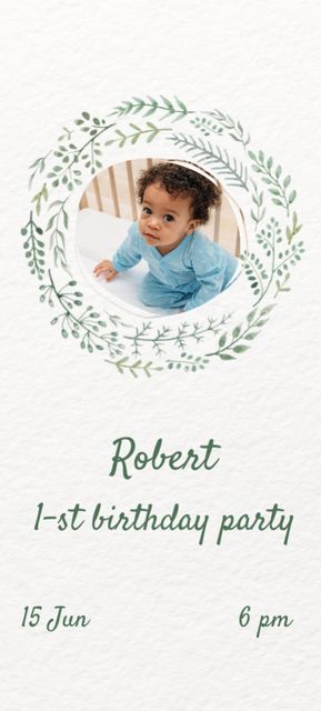 Announcement of First Birthday Party of Little Boy Invitation 9.5x21cm Design Template