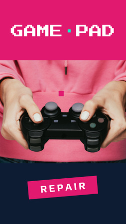 Repair Services Ad with Girl Holding Gamepad Instagram Video Story Design Template
