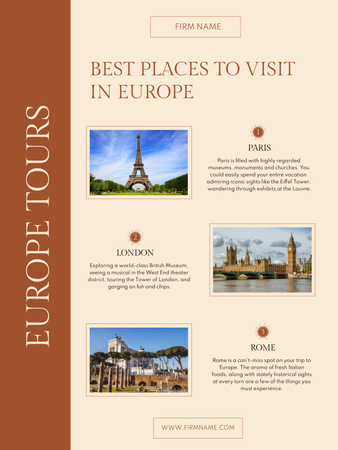 Oblíbená turistická místa v Evropě k návštěvě Poster US Šablona návrhu
