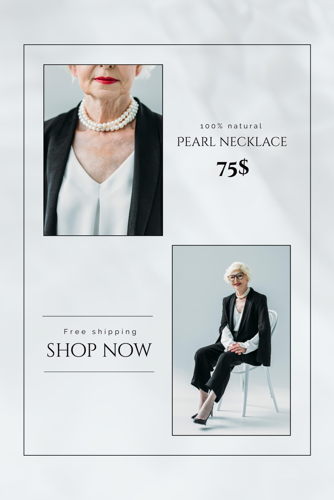 Elegant Senior Woman with Pearl Necklace Pinterestデザインテンプレート