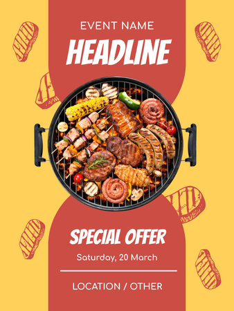 Event Announcement with Tasty Grilled Food Poster US Design Template