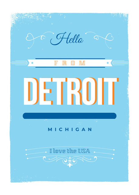 Szablon projektu Saying Hi from Detroit with Blue Ornament Postcard 5x7in Vertical