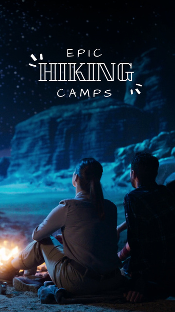 Designvorlage Hiking Camp Offer with Couple Near Campfire für TikTok Video