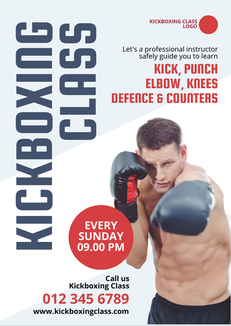 Kickboxing Training Announcement with Boxing Athlete Flyer A4デザインテンプレート