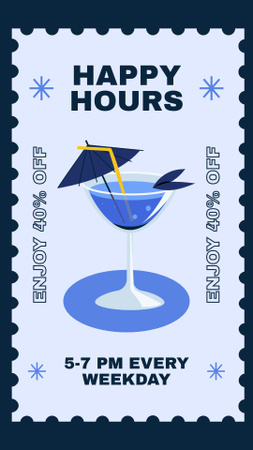 Happy Drinks Hours koktéllal és esernyővel Instagram Story tervezősablon