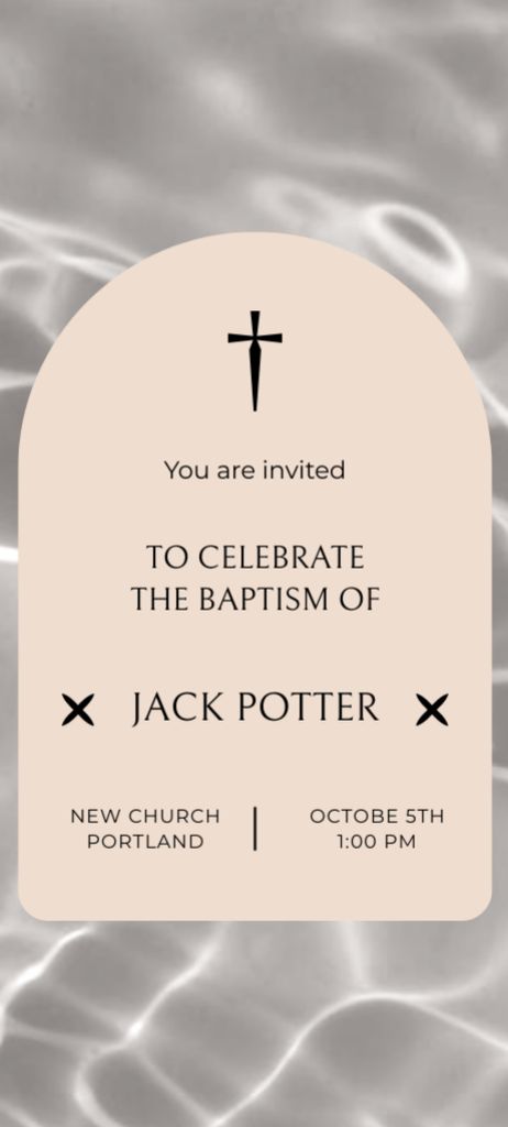 Baptism Celebration Announcement with Christian Cross and Water Invitation 9.5x21cm Πρότυπο σχεδίασης
