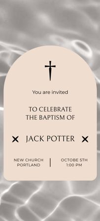 Baptism Celebration Announcement with Christian Cross and Water Invitation 9.5x21cm Design Template