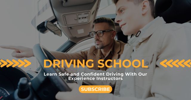 Modèle de visuel Confidence-instilling Driving School Lessons Offer With Subscription - Facebook AD