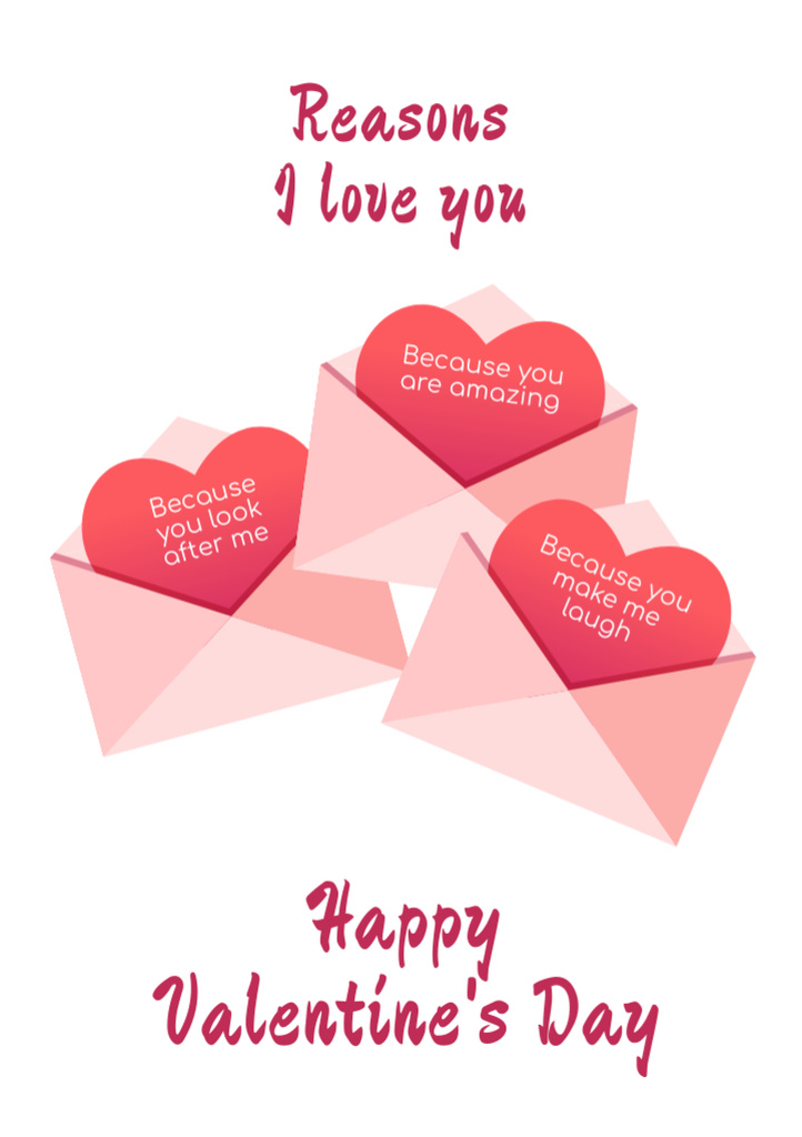 Valentine's Day Greetings With Envelopes Postcard A5 Vertical – шаблон для дизайна