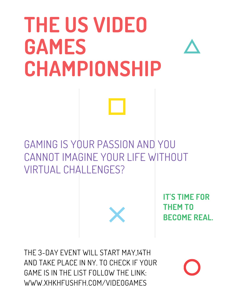 Video Games Championship announcement Poster 8.5x11in Πρότυπο σχεδίασης