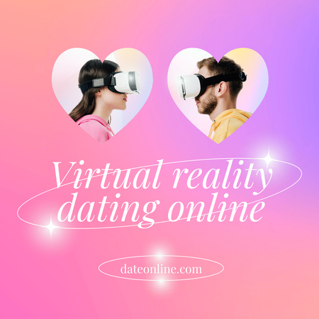 Szablon projektu Reklama randkowa w wirtualnej rzeczywistości z parą w okularach VR na różowym gradiencie Instagram