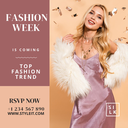 Plantilla de diseño de Fashion Week Announcement with Girl in Bright Outfit Instagram 