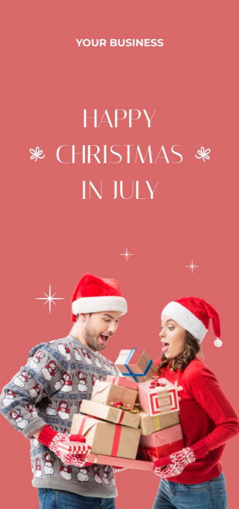 Christmas Party in July with Young Happy Couple Flyer DIN Large Design Template