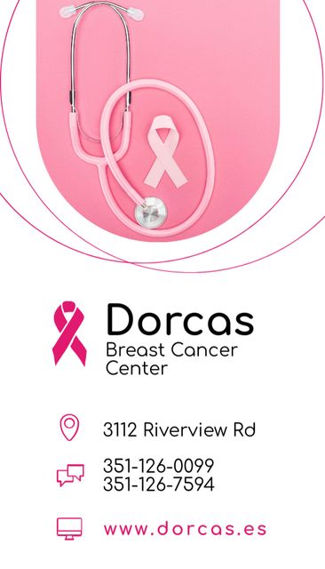 Breast Cancer Center Offer with Pink Ribbon Business Card US Vertical Design Template