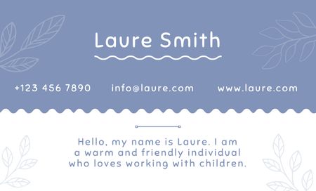Babysitting Services Ad with Leaves Illustration Business Card 91x55mm Design Template