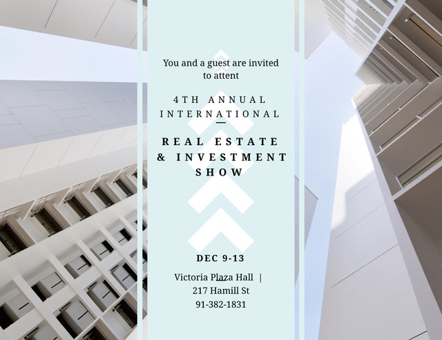 Designvorlage Real Estate And Investment Show With Down Up View of Buildings für Invitation 13.9x10.7cm Horizontal