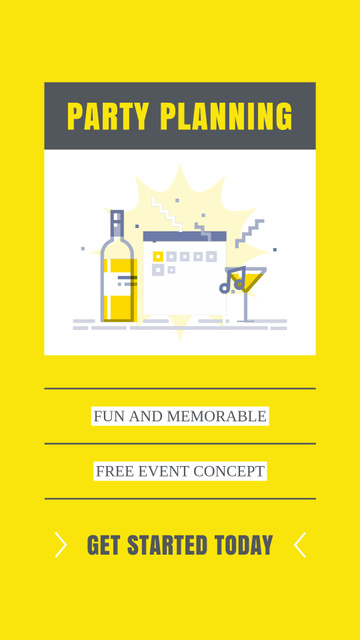Party Event Planning with Bottle and Wineglass Illustration Instagram Video Story Modelo de Design