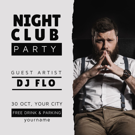 Night Club Party Announcement with Handsome Man Instagram AD Design Template