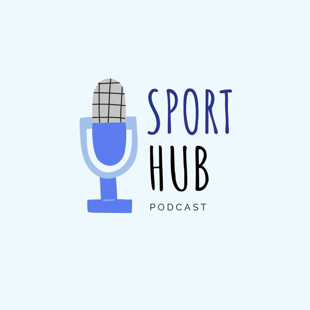 Audio Show About Sport Announcement with Microphone Logo Modelo de Design