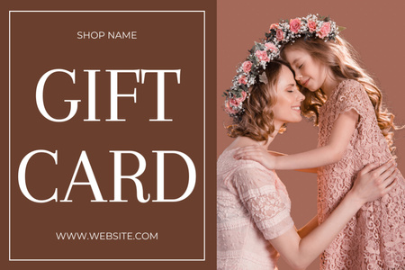 Mom and Daughter in Cute Floral Wreaths on Mother's Day Gift Certificate Design Template