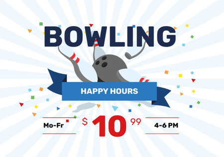 Special Discount in Bowling Club Flyer A5 Horizontal Design Template