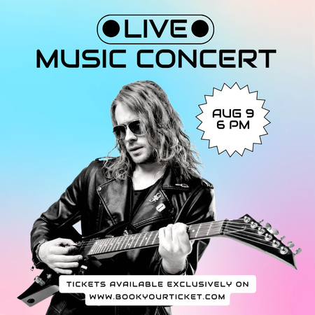 Live Music Concert Ad with Guitarist Instagram Design Template