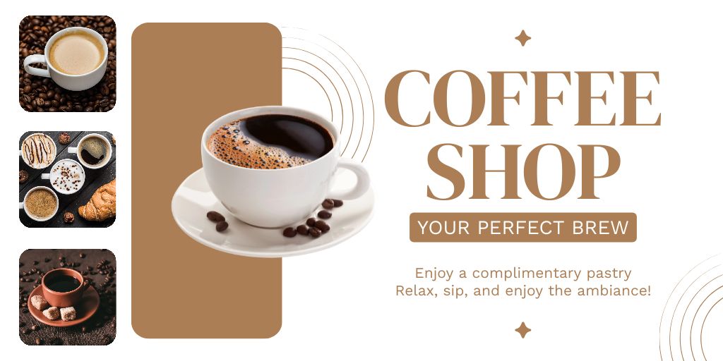 Wide-range Of Coffee Beverages With Slogan In Shop Twitter – шаблон для дизайна