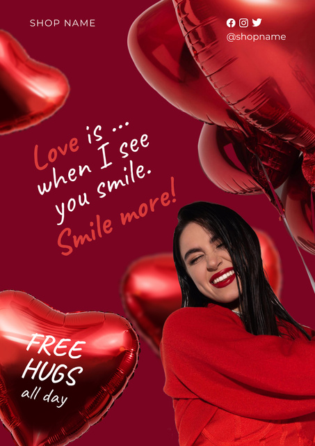 Valentine's Day Celebration with Happy Smiling Woman Poster Design Template