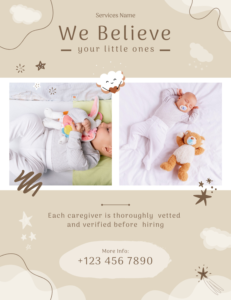 Cute Newborn Baby Sleeping in Crib Poster 8.5x11in Design Template