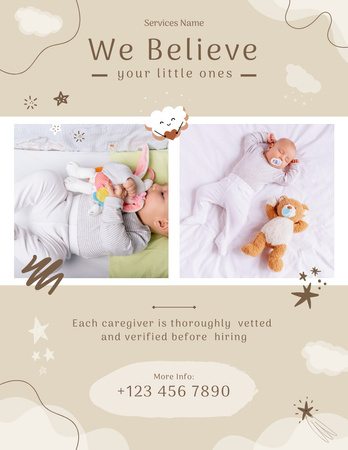 Cute Newborn Baby Sleeping in Crib on Beige Poster 8.5x11in Design Template