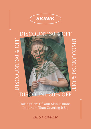 Szablon projektu Reklama pielęgnacji skóry z piękną kobietą trzymającą roślinę Poster