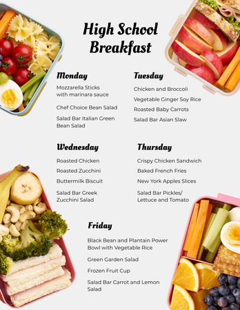 Weekly High School Breakfast Offer Menu 8.5x11in Design Template