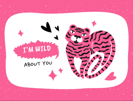 Love Phrase with Cute Pink Tiger Postcard 4.2x5.5in Design Template