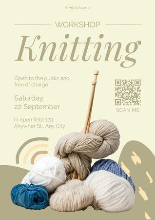 Knitting Workshop Offer with Yarn Balls and Needles Poster Design Template